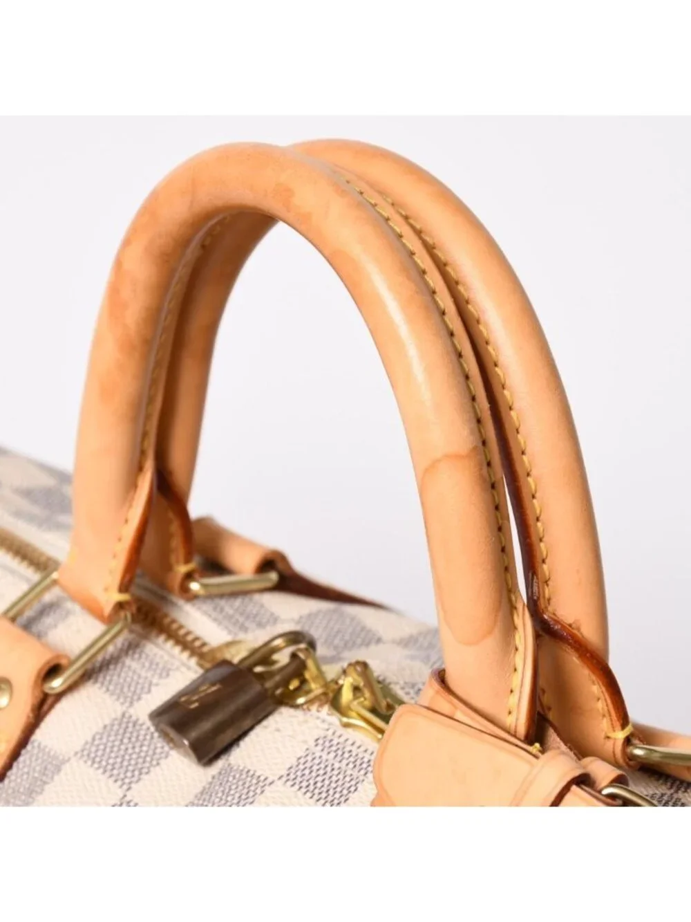 Louis Vuitton Keepall 50 Boston Bag Damier Azur Canvas Vachetta Leather White